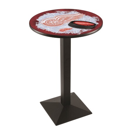 Holland Bar Stool Co 42" Blk Wrinkle Detroit Red Wings Pub Table, 28" dia. Top L217B4228DetRed-D2
